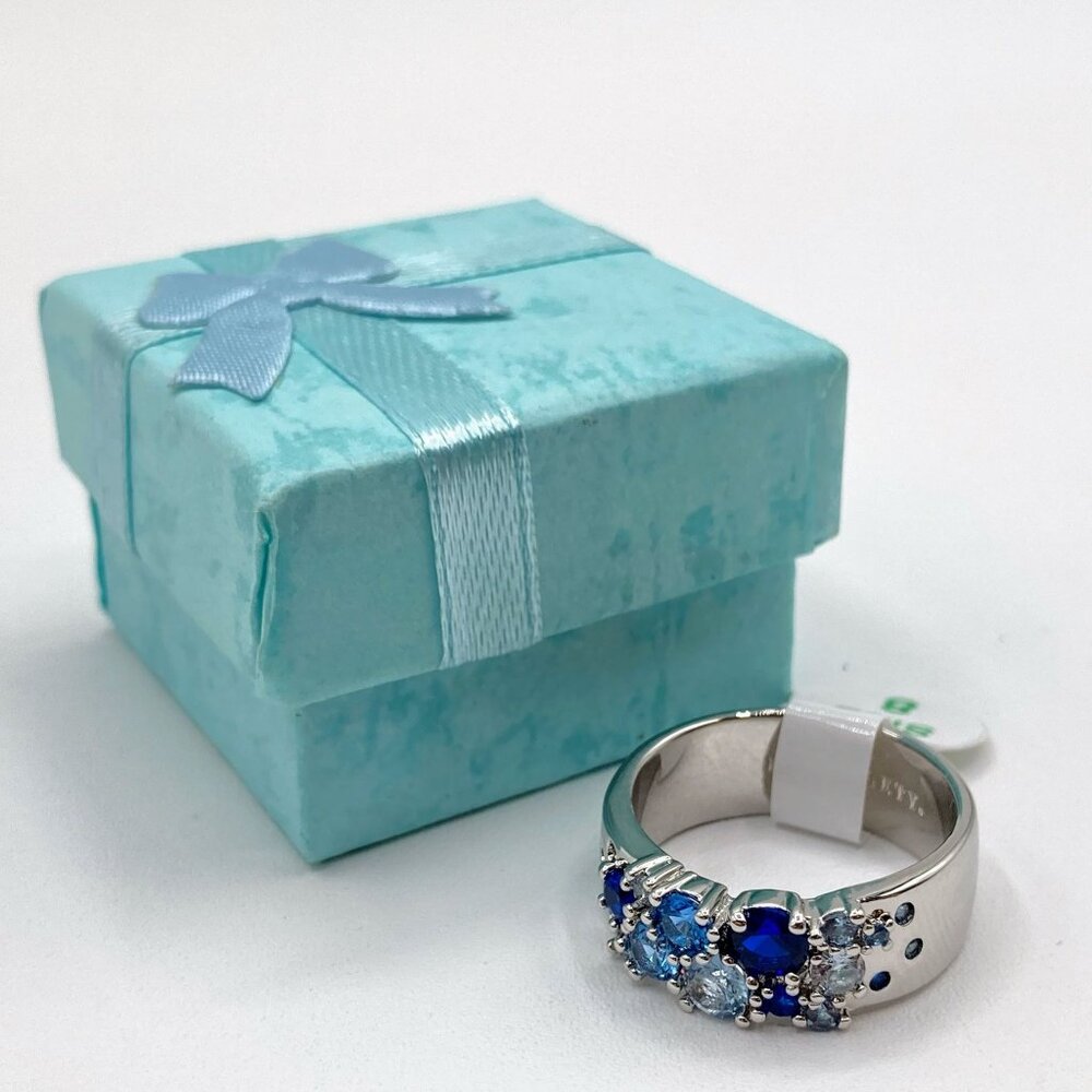 Bomb Party Ring RBP6118 Sparkled Elegance Multi Blue Cubic Zirconia Sz 8 Rhodium